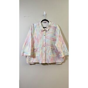 Habitat‎ Button Up Shirt White Multi Rainbow Stripe Cotton Women XXL 45518